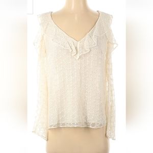 Club Monaco Blouse Women's Sz S Ivory White lace off shoulder sleeve shirt top